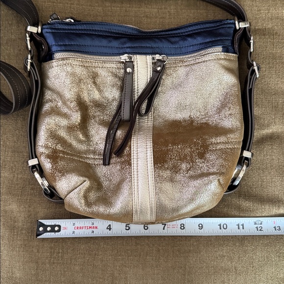 Natasha Dueham Gold and Blue Leather Crossbody Bag NWOT - Picture 14 of 15